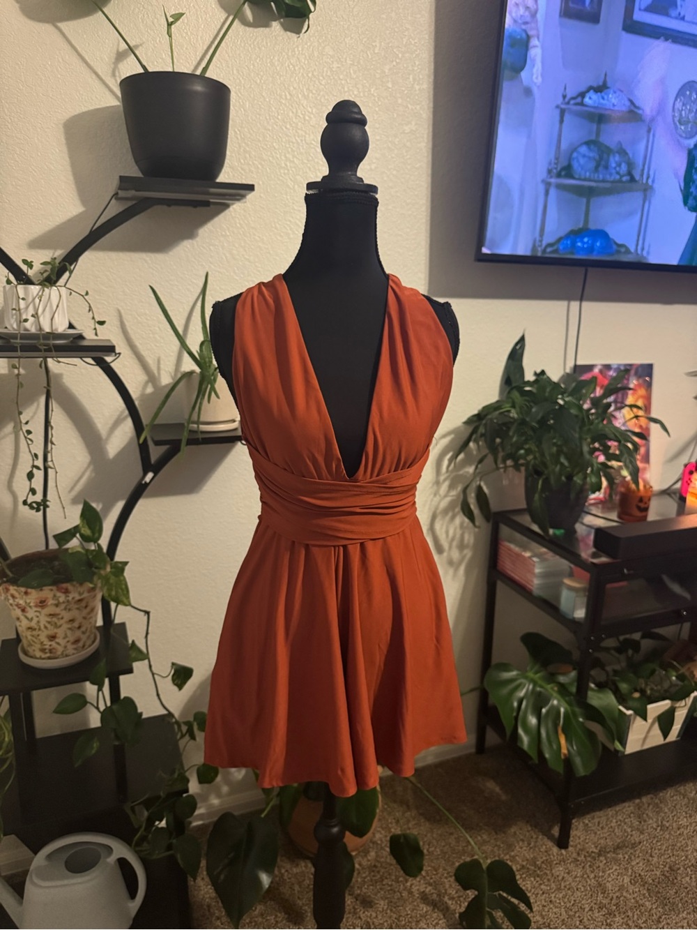 Fashion Nova Deep V Rust Orange Romper